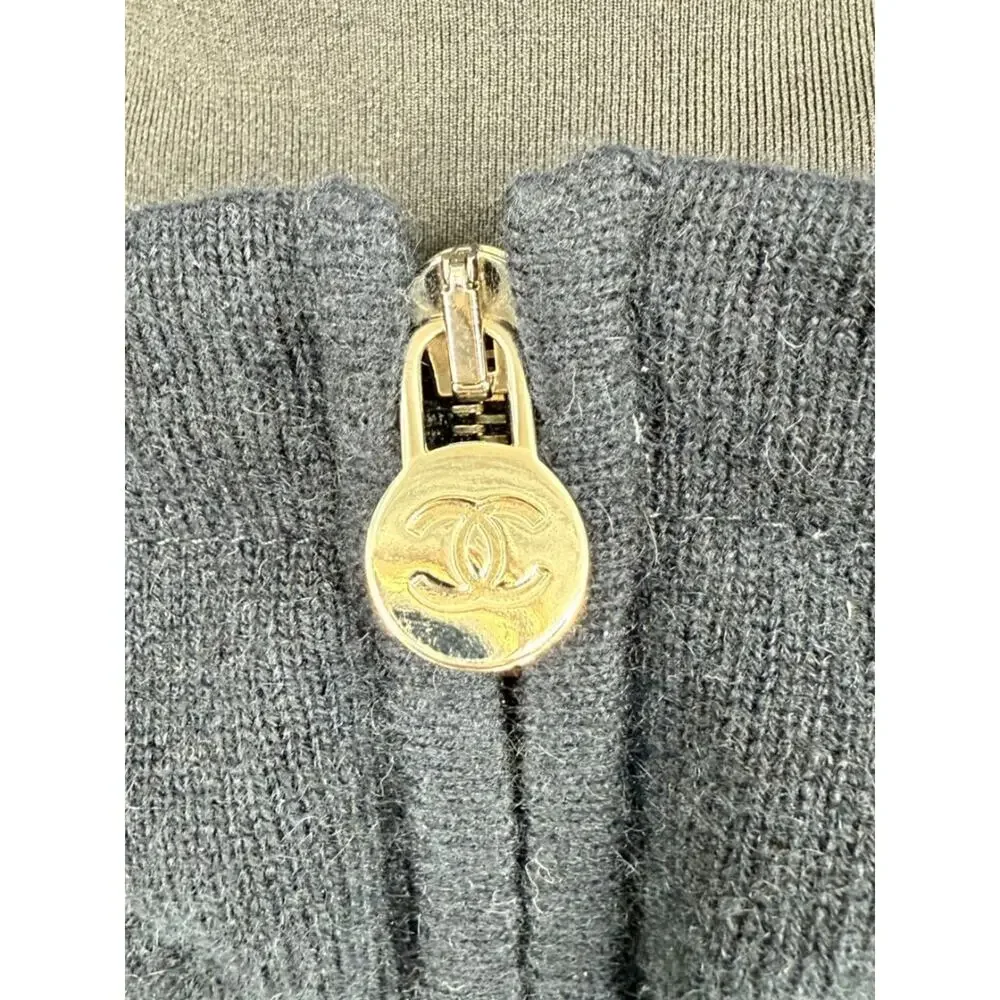 Chanel Navy Blue Cashmere Hoodie with Silver Hardware – Size 36